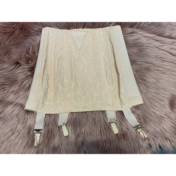 Vtg 50s Boned Embroidered Girdle Skirt Smart Fit SZ 27 Floral Shapewear B5 - Picture 4 of 10